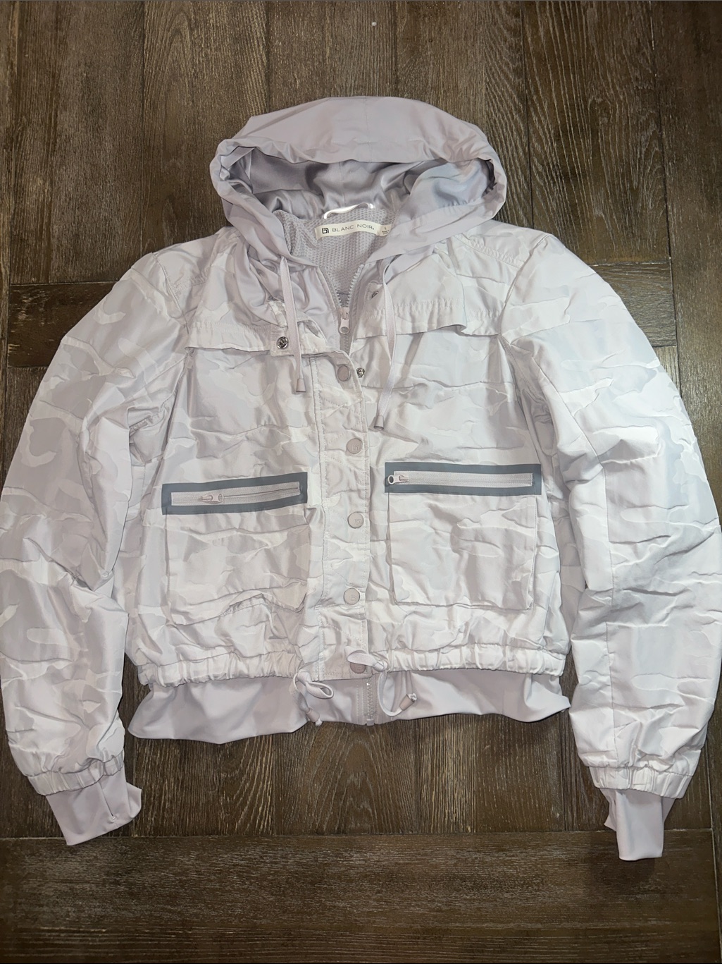 Blanc Noir Hooded Utility Jacket Gray Camo Zip Pockets L